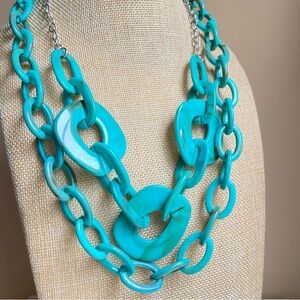 Two acrylic link necklaces in faux turquoise aqua blue green with brown swirls